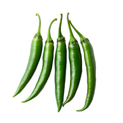 Fresh green chili pepper isolated on transparent background for culinary design.