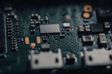 close up macro of an electronic circuit board