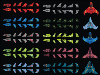 Vector elements for space ships video games