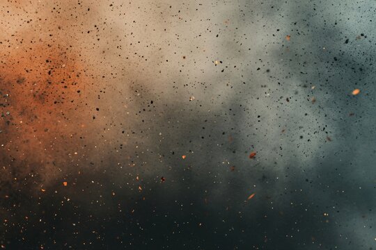Abstract background with fire particles and sparks, smoke, debris and noise after natural disaster, catastrophe or bomb explosion. War, military operation concept. Backdrop for design war game