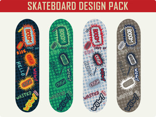 Vector skateboard design pack with cartoon style effects
