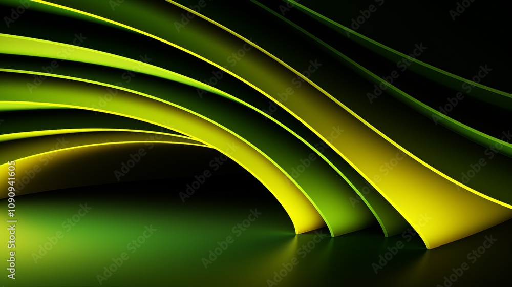 Poster dynamic green curves flow elegantly in a modern abstract design. generative ai