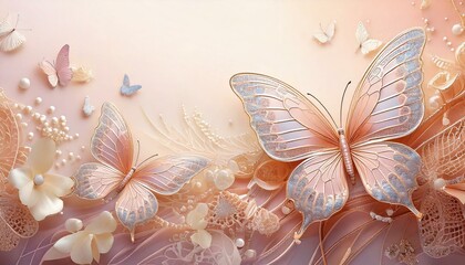 Pastel Elegance: Pastel Pink Lace Butterfly Background.
