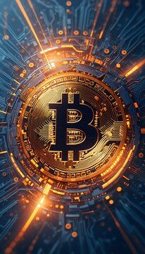 Bitcoin blockchain technology, digital background wallpaper banner