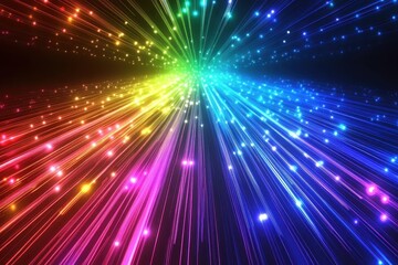 Obraz premium A vibrant explosion of colorful light rays radiating outward against a dark background.