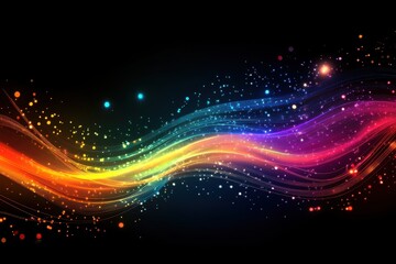 Obraz premium A vibrant abstract design featuring colorful waves and sparkles against a dark background.
