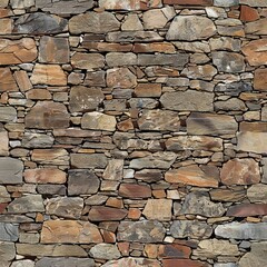 Fototapeta premium Rustic Stone Wall Texture, Seamless Pattern, Rough Surface Background In Natural Colors