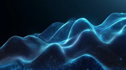 Fototapeta premium Abstract blue glowing wave digital landscape.