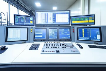Fototapeta premium Industrial control room with multiple monitors.