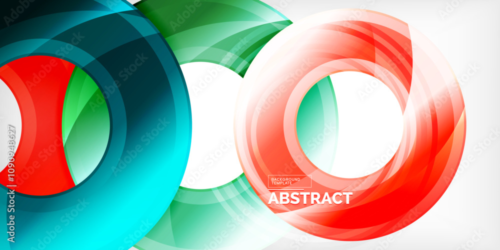 Poster bright colorful circles with light effects. abstract background
