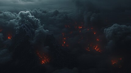 Naklejka premium Abstract background with fire particles and sparks, smoke, debris and noise after natural disaster, catastrophe or bomb explosion. War, military operation concept. Backdrop for design war game