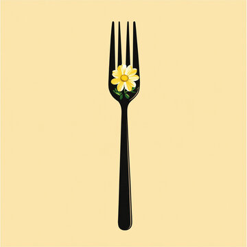 black fork with yellow flower clip art preview