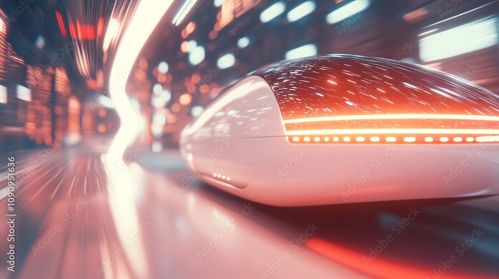 Poster hyperloop train moving at high speed with light trails. future transport scene. advanced technology 