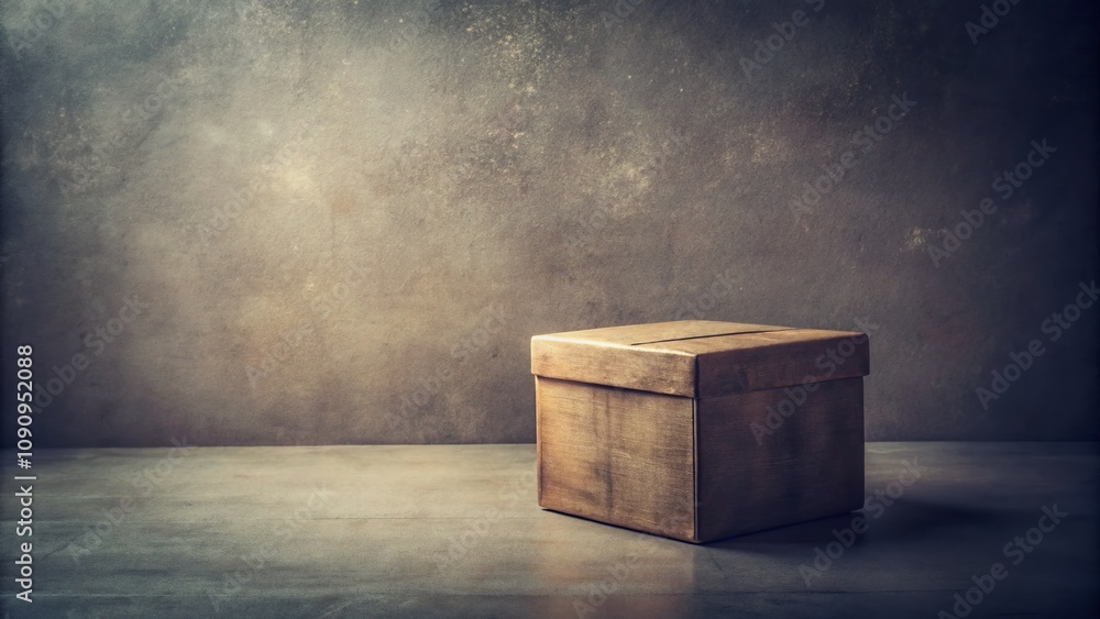 Poster vintage style abstract box on grey background - artistic representation of minimalism and depth in d