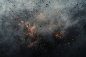 Obraz premium Abstract background with fire particles and sparks, smoke, debris and noise after natural disaster, catastrophe or bomb explosion. War, military operation concept. Backdrop for design war game