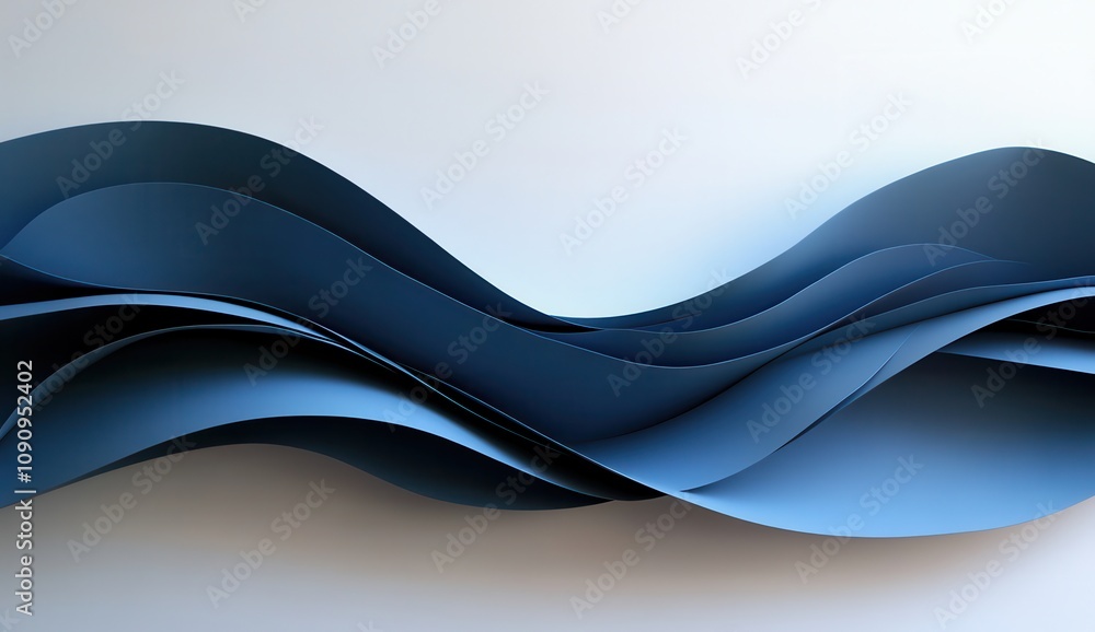 Poster abstract wave patterns in soft blue tones flowing across a minimalist background for creative design