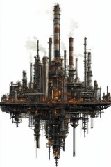Obraz premium Floating industrial complex, smokestacks, intricate design.