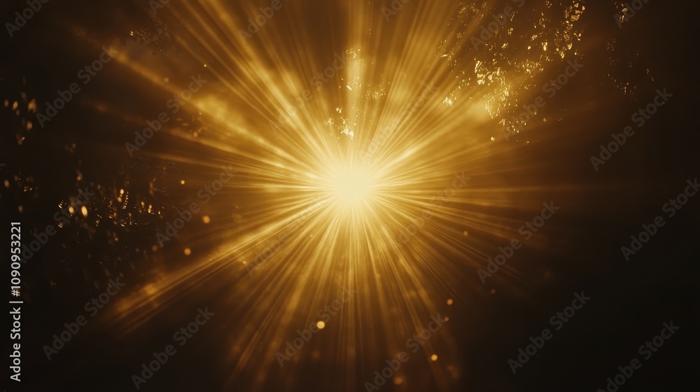Poster a radiant burst of light emanating from a central point, creating a vibrant atmosphere.