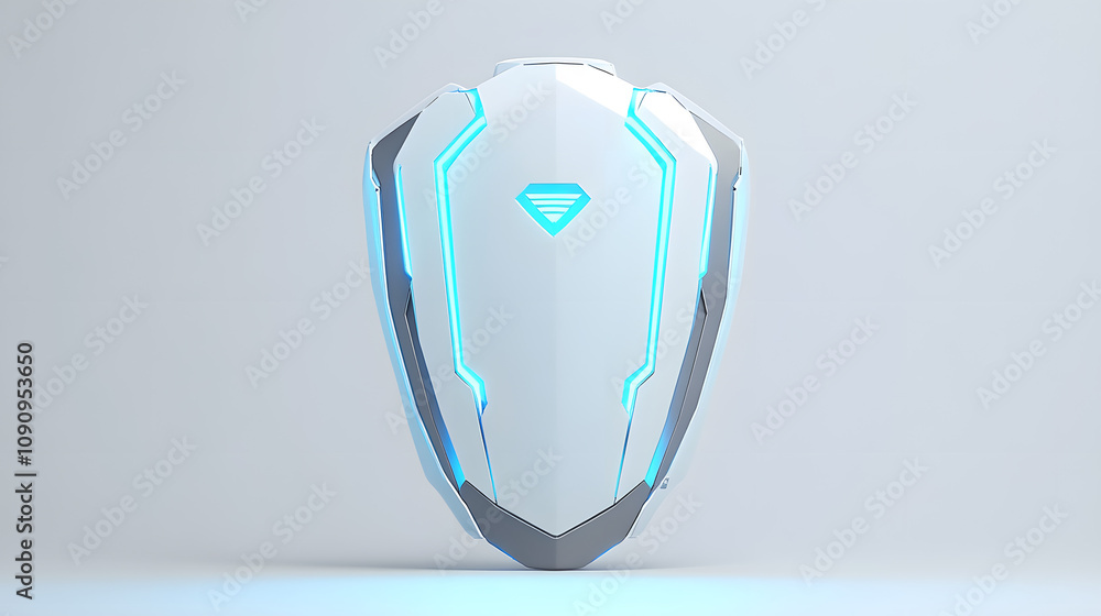 Poster cyber security safety shield in minimalistic style. 3d vector illustration. white background