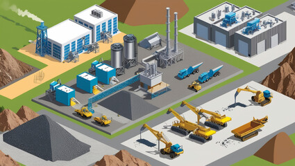 Fototapeta premium Isometric mining industry and power generation.