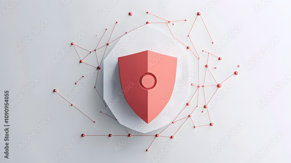 Poster cyber security safety shield in minimalistic style. 3d vector illustration. white background