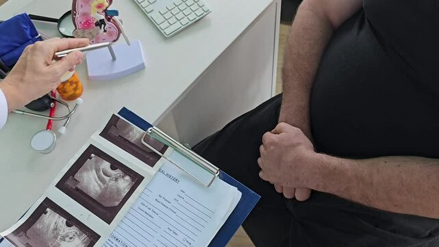 Urology and treatment of kidney disease. Doctor analyzing of patient kidneys health using kidney 