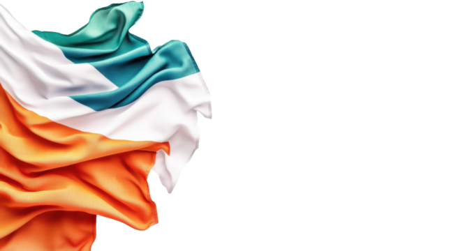 Irish Flag Waving on Transparent Background