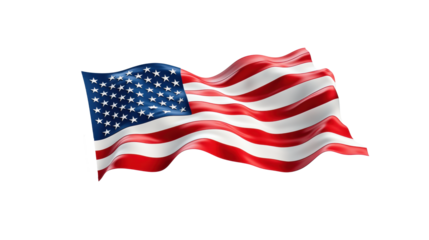 Waving American Flag on Transparent Background