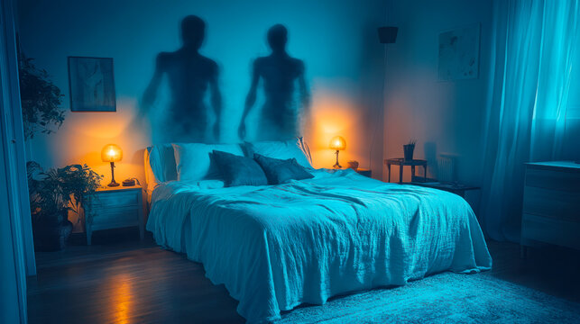 Shadow people, sinister silhouettes in the bedroom, result of sleep deprivation