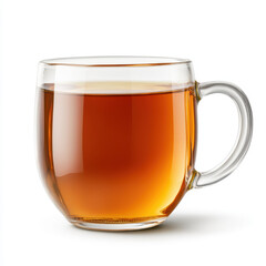 freshly brewed cup of green tea in clear glass mug, showcasing its rich amber color and inviting warmth. Perfect for relaxation and enjoyment