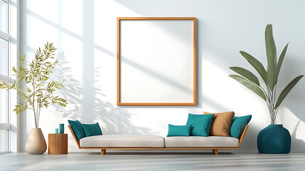 Fototapeta premium Minimalist living room design modern home interior photography bright space perspective view comfort and style for a relaxing atmosphere