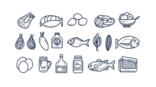 Variety of Meat, Poultry, and Fish Food Icons for Culinary Design Projects