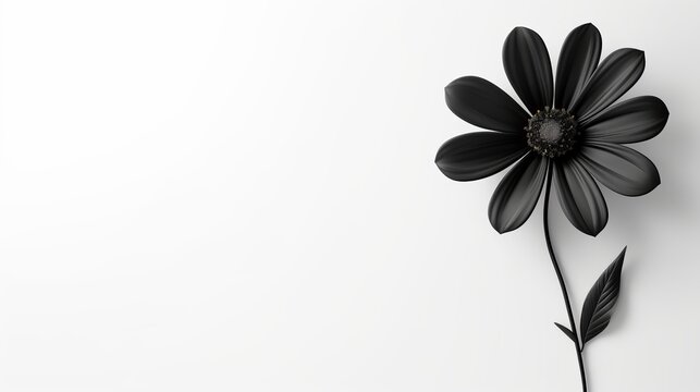 Elegant black flower on a minimalist white background showcasing natural beauty. Generative AI - Powered by Adobe