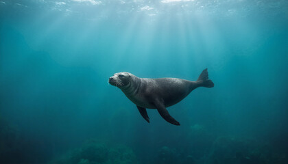 Obraz premium Seal swimming underwater in the ocean