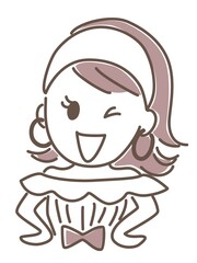 腰に手を当て、ウィンクする女性のイラスト