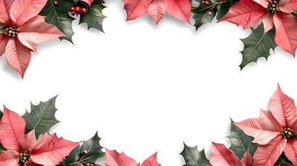 A festive floral frame with poinsettias and holly, leaving the middle area clean for seasonal greetings.