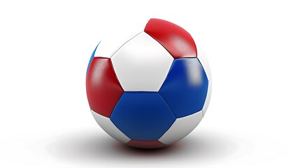 Obraz premium A colorful soccer ball featuring red, white, and blue panels, symbolizing sports and recreation.