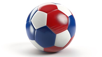 Obraz premium A colorful soccer ball featuring red, blue, and white panels, designed for recreational and competitive play.