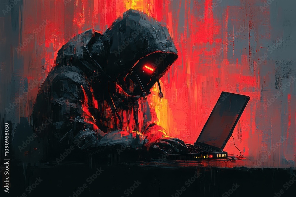 Aufkleber dynamic hacker scene in urban environment digital art colorful and engaging concept