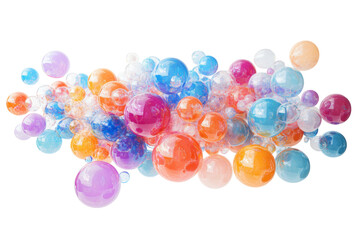 Fototapeta premium Vibrant Abstract Composition of Colorful Transparent Bubbles in Various Sizes on a White Background