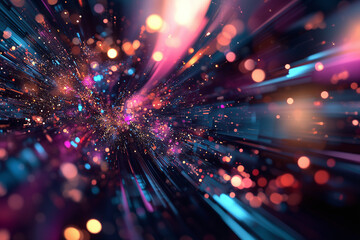 Obraz premium Abstract Burst of Glowing Particles and Light Trails in Vibrant Colors
