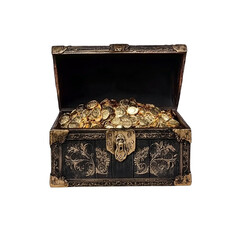 3d render treasure box filled with gold on transparent background
