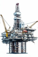 Offshore oil rig, complex structure, powerful.