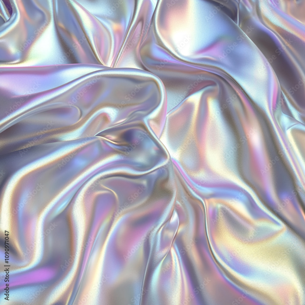 Poster iridescent silk fabric drapes in soft folds creating a beautiful, textured pattern