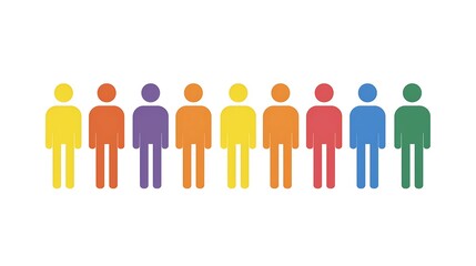 Fototapeta premium A colorful representation of people icons arranged in a line, symbolizing diversity and inclusion.