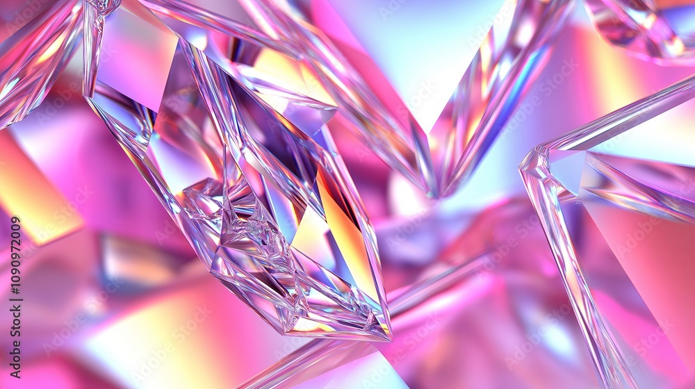 Poster Shimmering Crystal Surface in Prism Colors: A macro view of crystals reflecting light in a spectrum of colors. --ar 16:9 --personalize v73lhwr --v 6.1 Job ID: 218888a5-bd39-430f-a86b-dc454b8e1c57