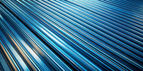 Obraz premium A close-up of metallic blue lines creating a sleek, modern texture, showcasing reflections and depth in a contemporary design.