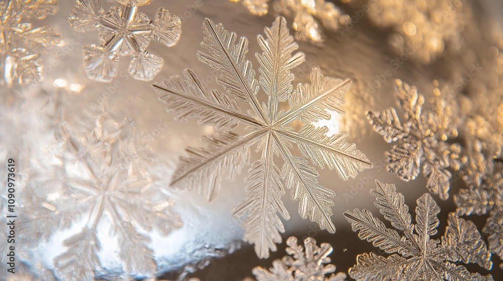 Poster snowflakes in macron up-close view