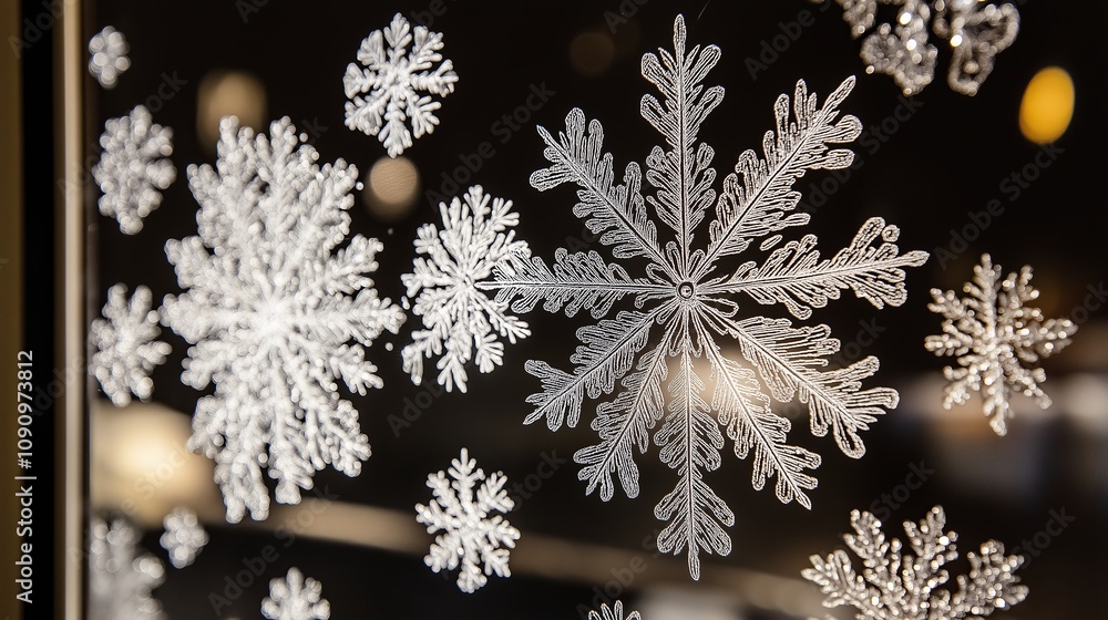 Poster snowflakes in macron up-close view