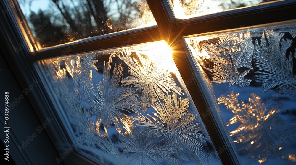 Aufkleber Sunlight Through Frosted Glass Windows: Soft sunlight illuminating intricate frost patterns on a glass windowpane. --ar 16:9 --personalize v73lhwr --v 6.1 Job ID: 7c49f907-32ea-4874-92cd-80bf5cdd6c8d